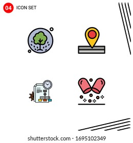 Modern Set of 4 Filledline Flat Colors Pictograph of tree; file; summer; location; business Editable Vector Design Elements