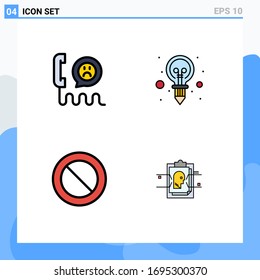 Modern Set of 4 Filledline Flat Colors Pictograph of contact; ban; phone; creativity; sign Editable Vector Design Elements