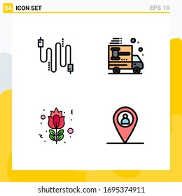 Modern Set of 4 Filledline Flat Colors Pictograph of audio; blossom; communication; buy; red rose Editable Vector Design Elements