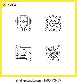 Modernes Set von 4 Flachfarben und Symbolen wie Mikrofon; Zeit; Audio; Exekutive; Editierbare Design-Elemente für Vektorillustrationen