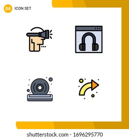 Conjunto moderno de 4 colores planos y símbolos como la cabeza; disco; realidad virtual; ponte en contacto con nosotros; elementos de diseño de vectores editables de calidad