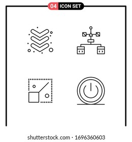 Conjunto moderno de 4 colores planos de líneas llenas Pictograma de flecha; redimensionar; aplicación; desarrollar; elementos de diseño de vectores editables creativos
