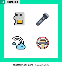 Modern Set of 4 Filledline Flat Colors Pictograph of sd card; cloud; data; flash; forecast Editable Vector Design Elements