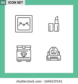Modern Set of 4 Filledline Flat Colors and symbols such as analytics; cosmonaut; lipstick; chest; helmet Editable Vector Design Elements