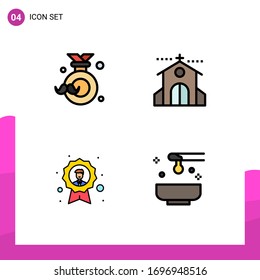 Conjunto moderno de 4 imágenes de color plano de línea plana de placa de insignia; boda; el día del padre; iglesia; Elementos de diseño de vectores editables de avatar