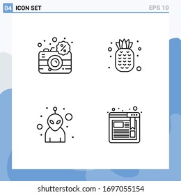 Modernes Set von 4 Flachfarben und Symbolen wie Kamera; Avatar; dslr; Obst; Lesezeichen Bearbeitbare Design-Elemente für Vektorillustrationen