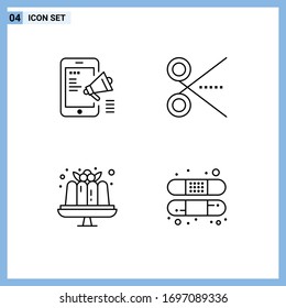 Conjunto moderno de 4 imágenes de color plano de línea plana de publicidad; ui; móvil; oficina; elementos de diseño de vectores editables de postre