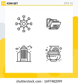 Modern Set of 4 Filledline Flat Colors and symbols such as business; city; network; folder; building Editable Vector Design Elements
