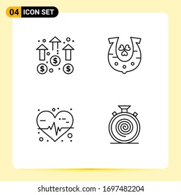 Modern Set of 4 Filledline Flat Colors and symbols such as achievement; heart; marketing; golden; medical Editable Vector Design Elements