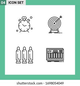 Conjunto moderno de 4 colores planos y símbolos como la alarma; objetivo; recordatorio; golpear; elementos de diseño de vectores editables para pistolas