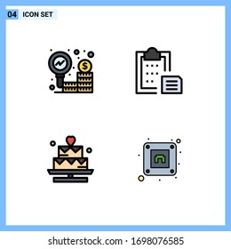 Modern Set of 4 Filledline Flat Colors and symbols such as business; cake; research; interface; lover Editable Vector Design Elements