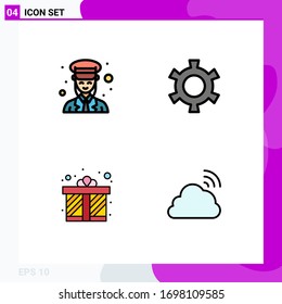 Conjunto moderno de 4 cuadros de colores planos de hembra; caja de regalo; la policía; engranaje; elementos de diseño de vectores editables de amor
