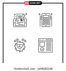 Conjunto moderno de 4 colores planos de la etiqueta; amor; venta; medios de comunicación; elementos de diseño de vectores editables de San Valentín