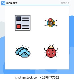 Modern Set of 4 Filledline Flat Colors Pictograph of checkbox; weather; pie; percentage; insect Editable Vector Design Elements