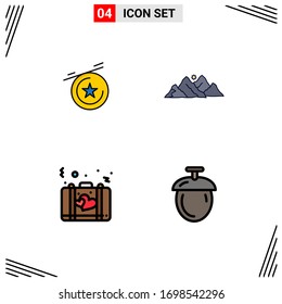 Modernes Set von 4 Flachfarben und Symbolen wie Stern; Liebe; Landschaft; Szene; Design-Elemente für die Vektorillustration von Koffern