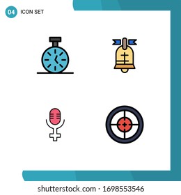 Modern Set of 4 Filledline Flat Colors and symbols such as stopwatch; record; count; american; badge Editable Vector Design Elements