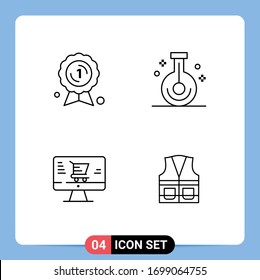 Modern Set of 4 Filledline Flat Colors and symbols such as award; monitor; medal; laboratory; marketing Editable Vector Design Elements