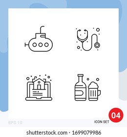Modern Set of 4 Filledline Flat Colors and symbols such as bathyscaph; online; hospital; estate; beer Editable Vector Design Elements