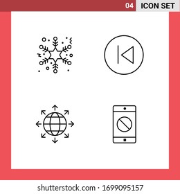 Modern Set of 4 Filledline Flat Colors and symbols such as flake; global; arrow; arrows left; world Editable Vector Design Elements