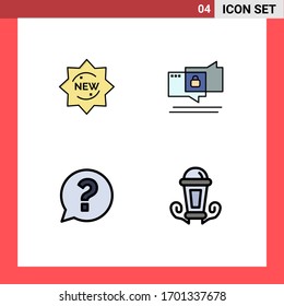 Modern Set of 4 Filledline Flat Colors and symbols such as new; mark; badge; security; social Editable Vector Design Elements