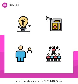 Modern Set of 4 Filledline Flat Colors Pictograph of bulb; human; car; station; person Editable Vector Design Elements