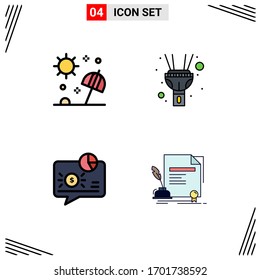 Modern Set of 4 Filledline Flat Colors and symbols such as beach; communication; summer; light; message Editable Vector Design Elements