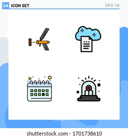 Conjunto moderno de 4 imágenes de color plano con relleno de metralleta; almacenamiento de archivos; espuma; pistola; elementos de diseño de vectores editables de los documentos de cielo
