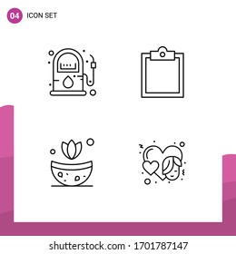 Modernes Set von 4 Flachfarben, Aufnahmen von Energie; Kräuter; Pumpe; Aufgabe; Designelemente für Frauen mit bearbeitbarer Vektorillustration