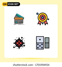 Conjunto moderno de 4 colores planos y símbolos como tarjeta de crédito; cinta de concesión; tarjeta de crédito; compras; elementos de diseño de vectores editables de brújula