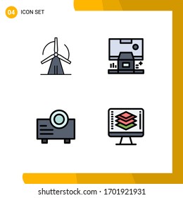 Modern Set of 4 Filledline Flat Colors Pictograph of turbine; device; power; control; projector Editable Vector Design Elements