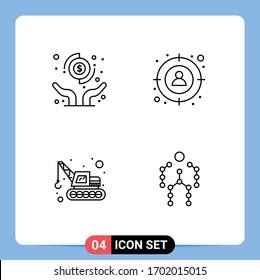 Conjunto moderno de 4 colores planos y símbolos como el dólar; maquinaria; transferencia; hombre; elementos de diseño de vectores editables de acción
