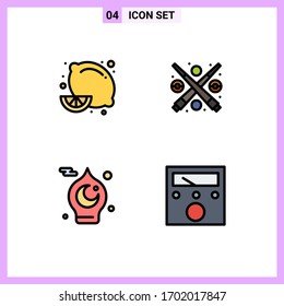 Modern Set of 4 Filledline Flat Colors Pictograph of citrus fruit; month; lemon fruit; game; muslim Editable Vector Design Elements