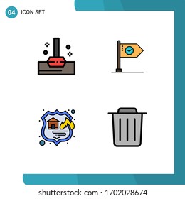 Modern Set of 4 Filledline Flat Colors Pictograph of mop; sign; success; flag; hosting Editable Vector Design Elements