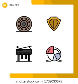 Conjunto moderno de 4 colores planos y símbolos tales como el burro; piano; cobertizo; proteger; elementos de diseño de vectores editables de pastel