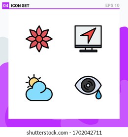 Modern Set of 4 Filledline Flat Colors Pictograph of amaryllis; online; flower; computer; weather Editable Vector Design Elements