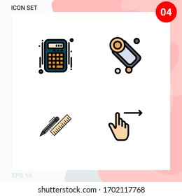 Modern Set of 4 Filledline Flat Colors and symbols such as calculator; desk; accounts; cleaning; pencil Editable Vector Design Elements