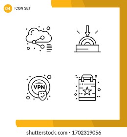 Modern Set of 4 Filledline Flat Colors and symbols such as cloud; security; sharing; software; bag Editable Vector Design Elements