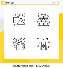 Modern Set of 4 Filledline Flat Colors and symbols such as cube; love; squares; wine; date Editable Vector Design Elements