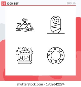 Modern Set of 4 Filledline Flat Colors and symbols such as nature; love; mountain; human; insurance Editable Vector Design Elements