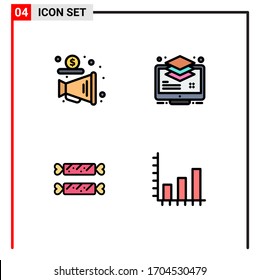 Modern Set of 4 Filledline Flat Colors and symbols such as advertising; sweet; money; layers; easter Editable Vector Design Elements
