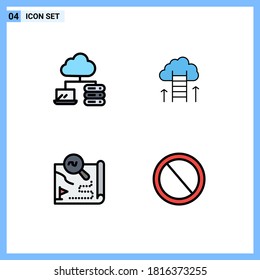 Modern Set of 4 Filledline Flat Colors and symbols such as cloud; route; career path; success; map Editable Vector Design Elements