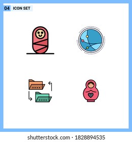 Modernes Set mit 4 Billardfarben, Bild eines Kindes; Datei; Kommunikation; Netz; Teilen von Editierbaren Vectordesign-Elementen