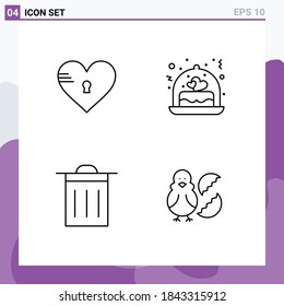 Conjunto moderno de 4 colores planos de línea de relleno y símbolos como bloqueo; de base; amor; amor; Elementos de diseño de vectores editables de ui