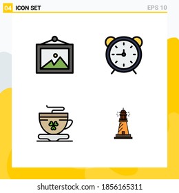 Modern Set of 4 Filledline Flat Colors Pictograph of photo; coffee; clock; timer; ireland Editable Vector Design Elements