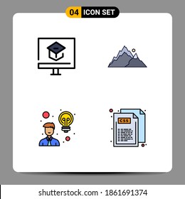 Modern Set of 4 Filledline Flat Colors Pictograph of education; tree; online; landscape; employee Editable Vector Design Elements