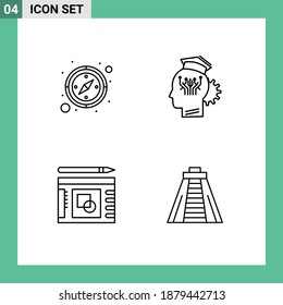 Modern Set of 4 Filledline Flat Colors and symbols such as compass; layout; knowledge; smart; success Editable Vector Design Elements