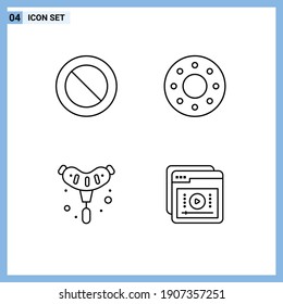 Modern Set of 4 Filledline Flat Colors and symbols such as ban; sausage; donut; bbq; e Editable Vector Design Elements