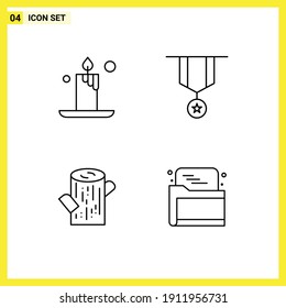 Modern Set of 4 Filledline Flat Colors and symbols such as candle; timber; badge; medal; seo Editable Vector Design Elements