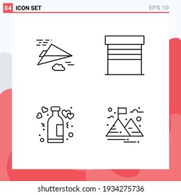 Conjunto moderno de 4 imágenes de color plano de línea plana de plano de papel; estilo de vida; diseño; garaje; elementos de diseño de vectores editables de romance