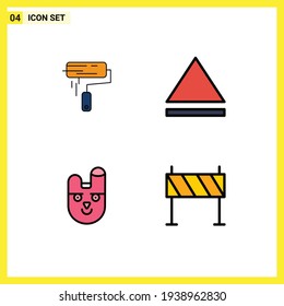 Conjunto moderno de 4 colores planos de línea plana y símbolos como pincel; conejo; pared; animal; elementos de diseño de vectores editables